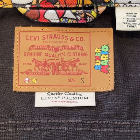 Levis x Super Mario Bros Jean Jacket Womens‎ Small Cropped Graphic Print New - Picture 8 of 12